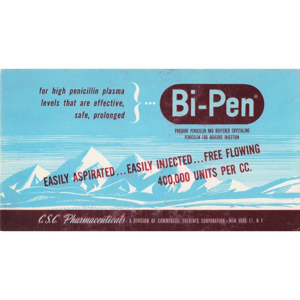 Vtg Ink Blotter Bi-Pen Penicillin CSC Pharmaceuticals New York Mountain - Picture 1 of 2